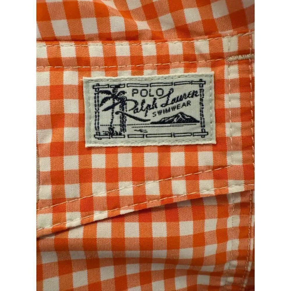 Polo Ralph Lauren Orange White Gingham Traveler Swim Trunks Men’s Size XL